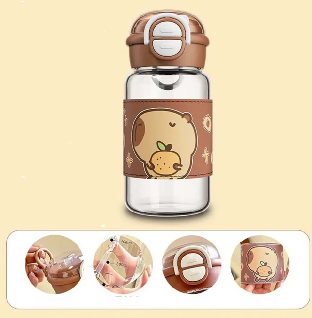 귀여운 만화 카피바라 물병 플라스틱 투명 빨대 컵 휴대용 야외 음료