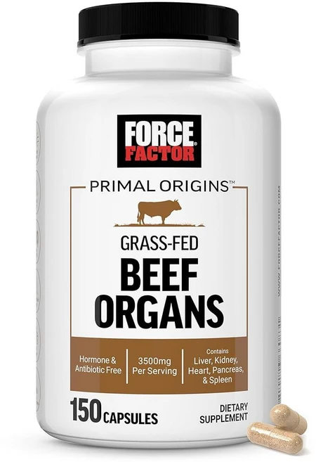 Force Factor 포스팩터 Primal Origins 목초 사육 쇠고기 장기 간 신장 심장 췌장 및 비장이 함유된 목초지에서 자란 보충제 호르몬 항생제 프리 G, 1개, 150정 - 쿠팡