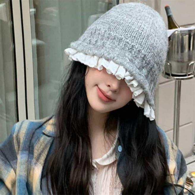여성 러블리 레이스 부드러운 니트 벙거지 여자버킷햇 예쁜여성벙거지모자 여행용벙거지모자 여성벙거지
