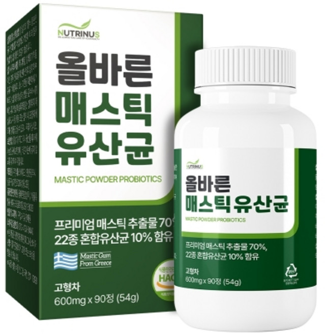 뉴트리너스 올바른 매스틱 유산균 600mg x 90정, 90회분, 1박스