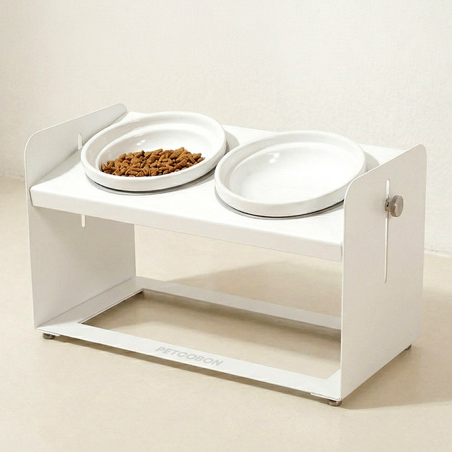 펫코본 스틸프레임 반려동물 식기 높이 각도 조절 2구, 1개, 2구 도자기 그릇M+M