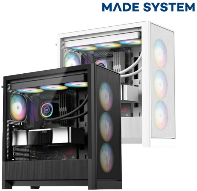 메이드시스템 게이밍PC 풀세트 조립PC 아이온2 붉은사막 게임용 컴퓨터 본체 롤 발로란트 피파 배그 배틀그라운드 디아블로 데스크탑 고사양PC, 500GB, 16GB, 프리도스, 라데온 RX 9060 XT, AMD 5600 게이밍 MC06 블랙