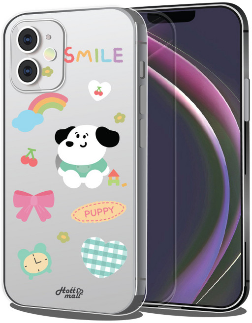 핫티몰 스마일 강아지 동물 캐릭터 프린팅 투명 TPU 젤리 휴대폰 케이스