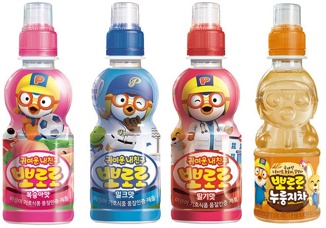 뽀로로음료 4종 혼합 세트 어린이음료 뽀로로, 24개, 235ml, 복숭아6+밀크6+딸기6+누룽지차6