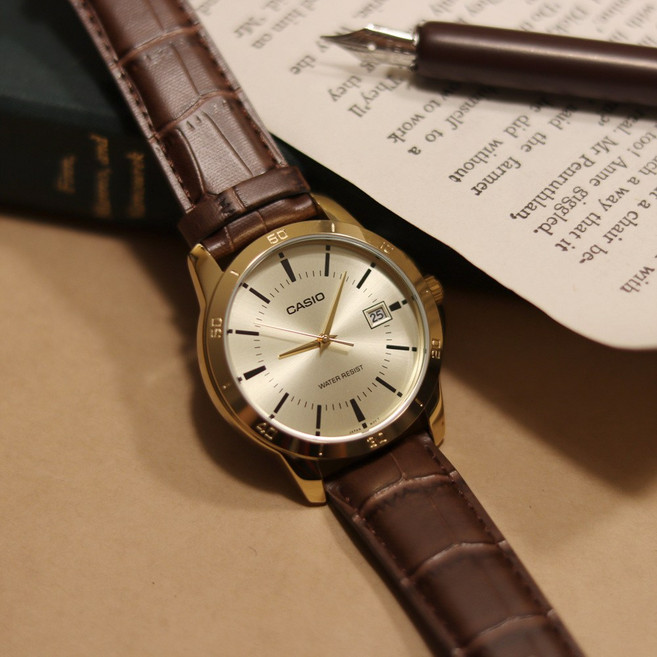 카시오 금장 커플 가죽시계 인덱스 빈티지 2종