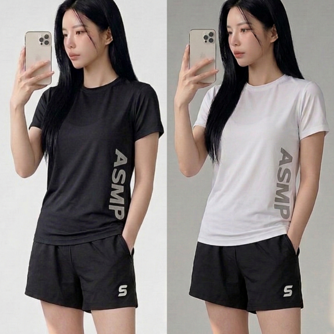 [1+1] 미사813 여성 러닝복 헬스복 반팔 반바지 운동복 상하의 세트