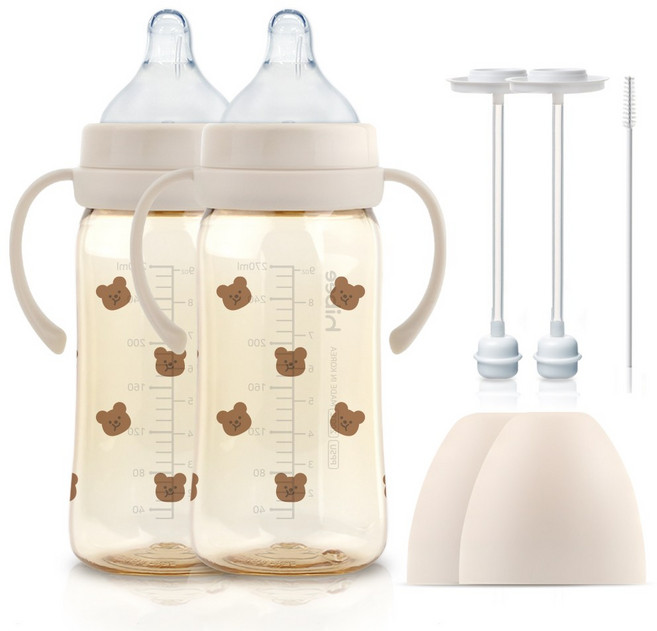 하이비 PPSU 에잇벤트 배앓이방지 젖병 볼빵곰 270ml 트윈팩, M(3개월이상), 추 타입2p/볼빵곰 샌드, 1개