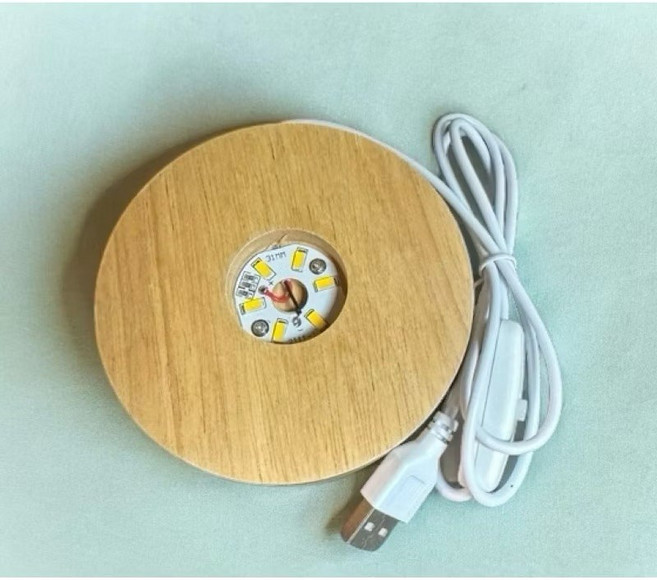 LED原木底座 鹽燈水晶球藝品展示座, 10公分圓暖光