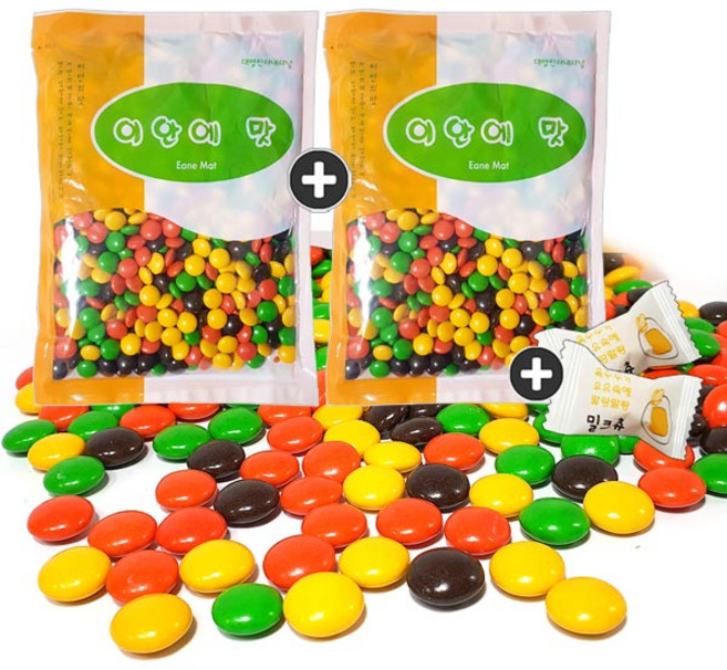 주전부리몰 1+1 원형초코빈(500g) 총2봉(+밀크츄2개 포함) 새알초코, 2개, 500g