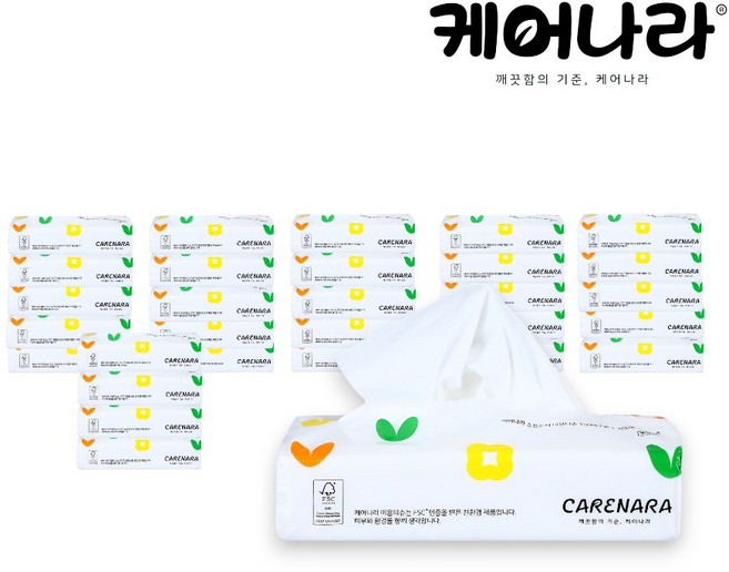 케어나라 부드러운 소프트팩 미용티슈 150매 2겹 100% 천연펄프, 30개, 150매입