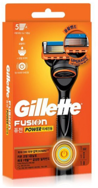 질레트 퓨전 파워 5중날 면도기 1UP 2개
