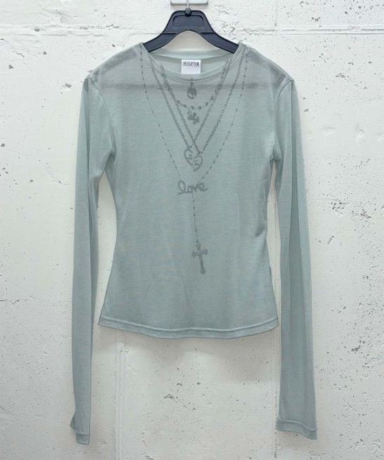 SCULPTOR Faux Necklace Tee Pale Blue