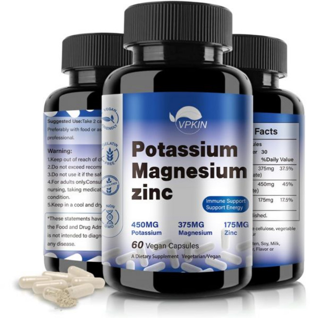 Potassium Magnesium Supplement 1000mg Magnesium Potassium Zinc Aspartate Support Vascular Bone, 60 Count (Pack of 1), 60