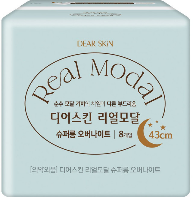 디어스킨 리얼모달 슈퍼롱 오버나이트 생리대 날개형, 8개입, 8개