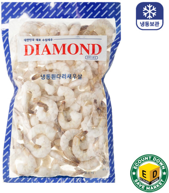 콜딩 다이아몬드 생 칵테일새우 1kg (실중량 900g) 깐새우 탈각 손질 새우 감바스용, 900g 41/50 (소), 1개