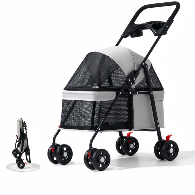 TaiStar 접이식 분리식 반려동물 이동 카트 강아지유모차T856-049, 1개, 그레이