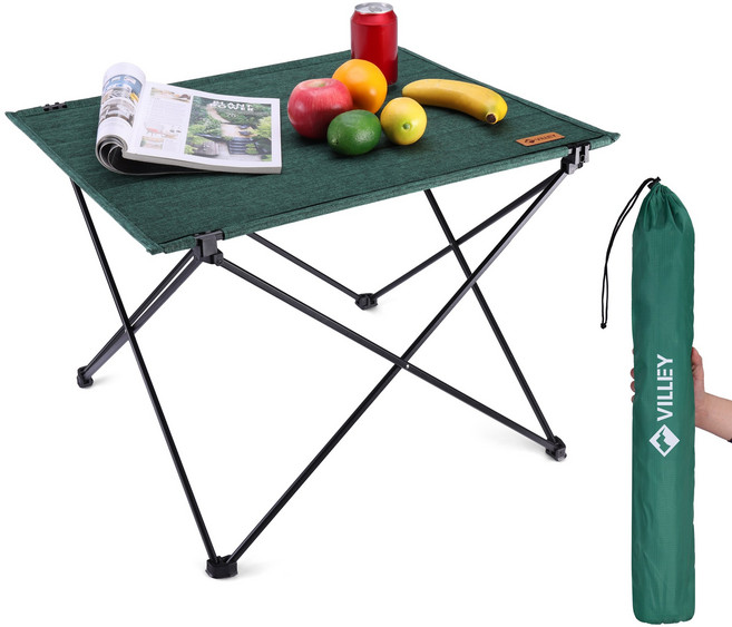 VILLEY 초경량 대형 패브릭 캠핑 접이식 테이블 2-3인용, 녹색