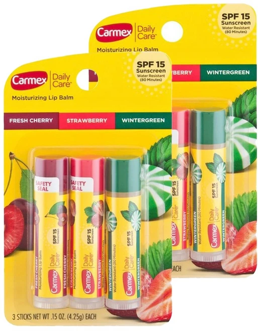 카멕스 데일리 케어 모이스처라이징 립 밤, 6개입, Fresh Cherry+Strawberry+Wintergreen - 쿠팡