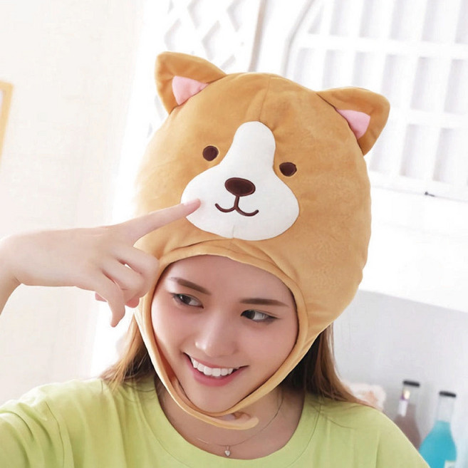 파티팡 큐티 후드모자 [강아지 웰시코기] 귀여운 캐릭터모자 사진소품 얼굴 인형모자 파티모자 동물모자 강아지모자 웰시코기모자, 1개