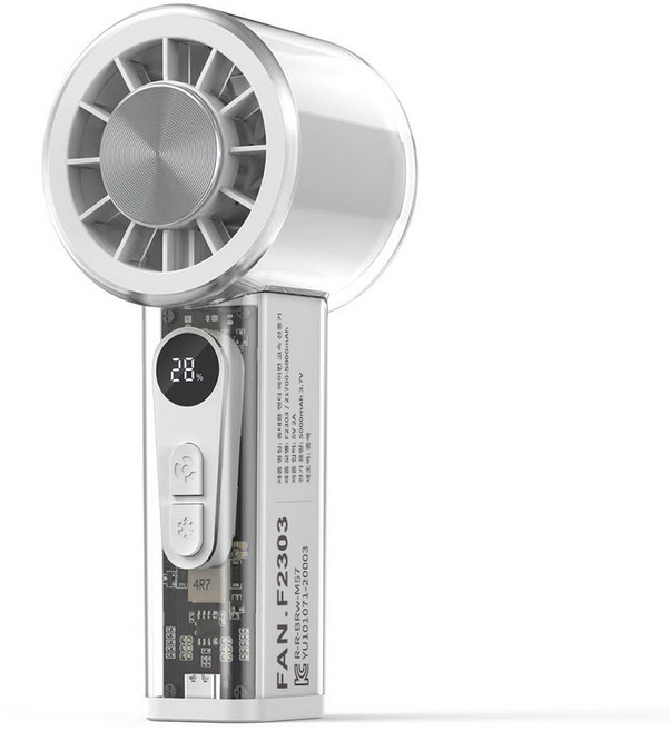 KLIFE 휴대용 에어컨 선풍기 100단 급속 냉각 대용량 5000mAh 초장 지속 전지 무선 핸디 손선풍기, 화이트