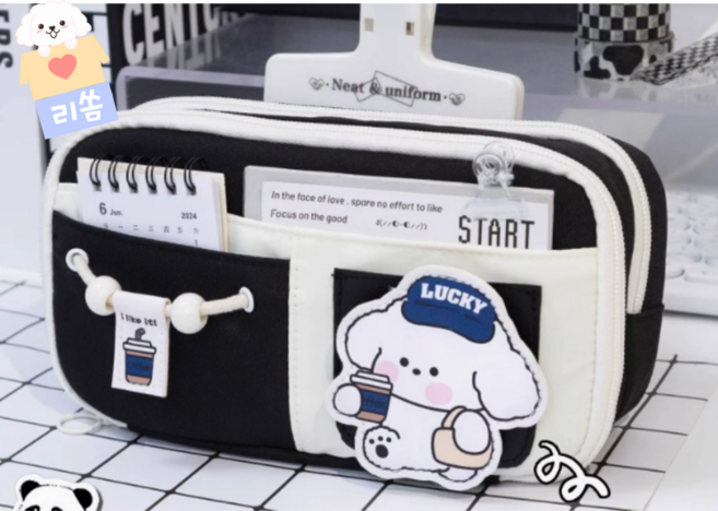 알로데 큐티 강아지 대용량 필통 23 x 12 x 8 cm, 1개, 01 블랙