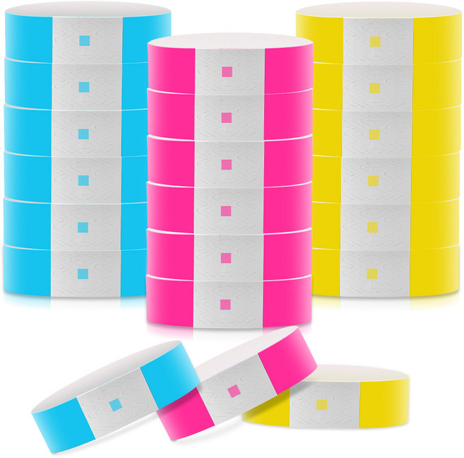 BUZOO 입장권 팔찌 축제 단체 입장 컬러 팔찌 입장권 행사 팔찌, 300개, 형광블루+형광핑크+형광노랑