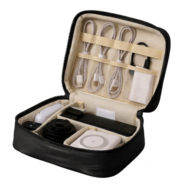 디딕 충격흡수 대용량 방수 전자기기 파우치, 1개, 블랙