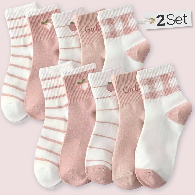 쿠밍 여성용 패션 러블리 데일리 코디 중목 양말 10켤레 세트