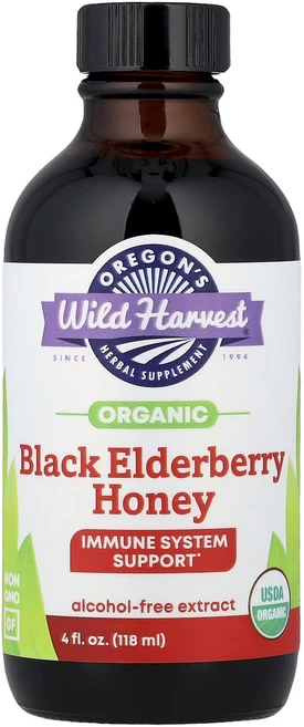 Oregon's Wild Harvest 블랙 엘더베리 꿀 추출물 알코올 무함유 118ml, 4개 - 쿠팡
