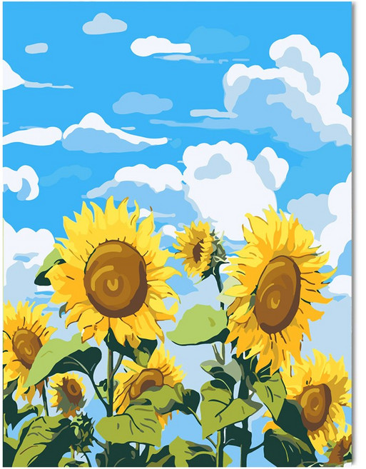 페인팅 넘버 DIY 유화 키트 30x40cm 초보자용 감성 인테리어 그림 그리기 세트, 1개, 해바라기