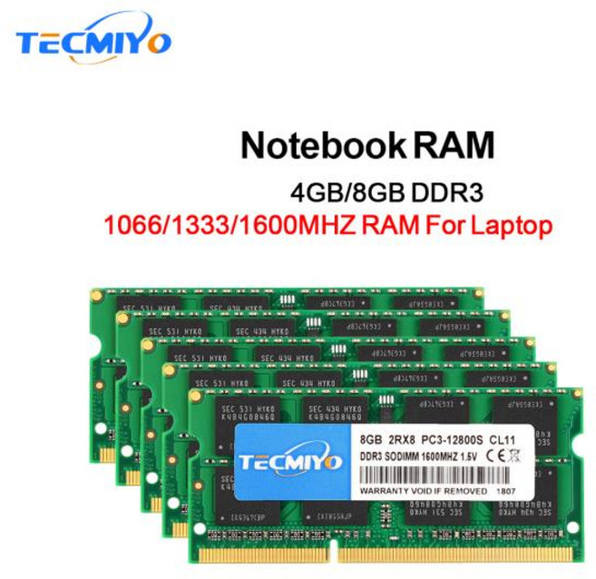 TECMIYO 노트북 메모리 RAM DDR3 DDR3L 8GB 4GB 1600MHz 1333MHz SODIMM 1.35V 1.5V PC3 PC3L12800S PC3106, 01 8GB DDR3L 1600MHz, 한개옵션1