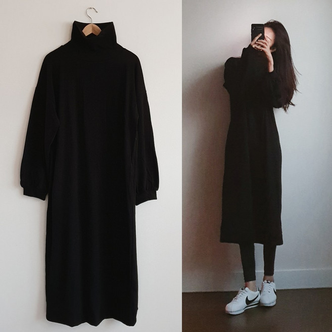 나날샵 면 루즈핏 빅사이즈 여성 롱원피스) 폴라 목폴라 원피스 임부복 임산부원피스