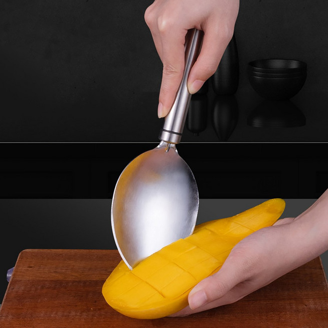 릴스베이 304 스텐 망고 납작 슬라이서 과육 분리 필러 열대과일 만능 커터기 수박자르는칼 과일 스푼, 1개, 실버