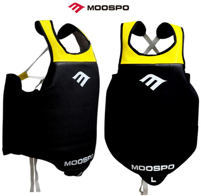 SG 무스포 태권도 코치용 단면호구 검정/노랑 가라데 킥복싱 복싱 격투기 몸통보호대, 1개