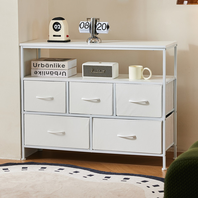 Tanit 패브릭 서랍장 대용량 방수 TV수납장 거실장 협탁 2단5문 3단5문, 3단, 화이트