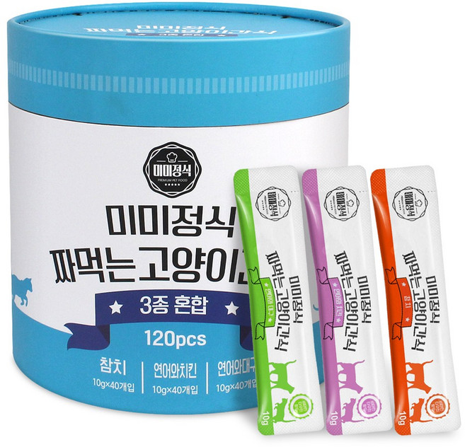 미미정식 짜먹는 고양이간식, 120개, 10g, 블루