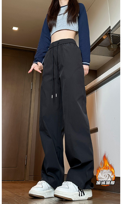 大尺碼直筒防風防水衝鋒褲 男女適用 內刷毛加厚保暖褲 冬季休閒雪地褲