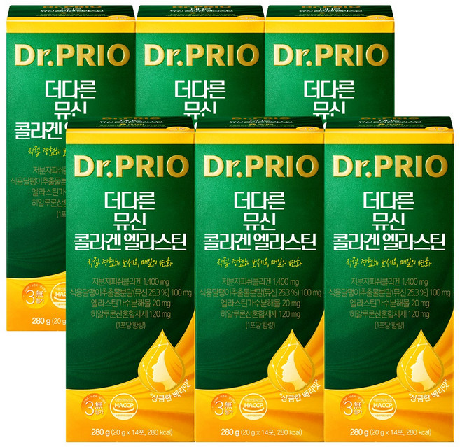 닥터프리오 더다른 뮤신 콜라겐 엘라스틴 14포, 280g, 6개