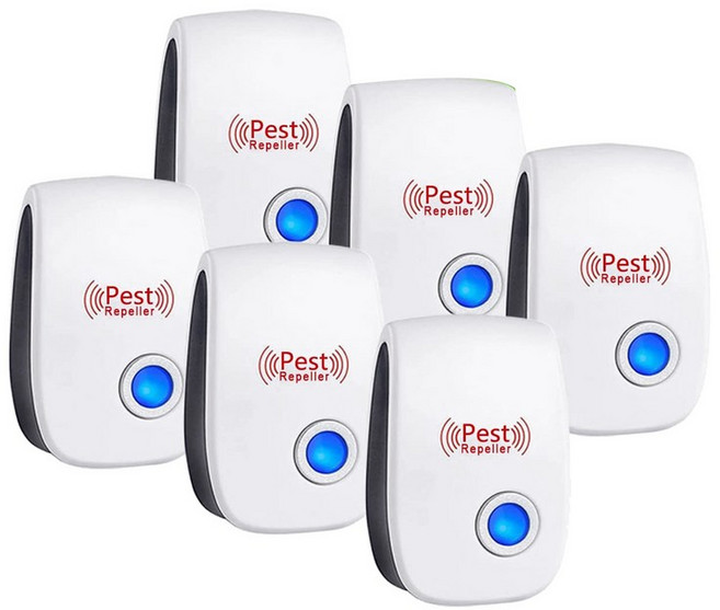 6팩 초음파 해충 퇴치제 전자 플러그인 설치류 쥐 바퀴벌레 벌레 퇴치제 실내 가정 주방 미국 플러그, 하얀색