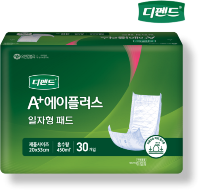 디펜드 남녀공용 에이플러스 일자형 속기저귀 성인기저귀/패드, 20 x 53 cm, 30개입, 1개