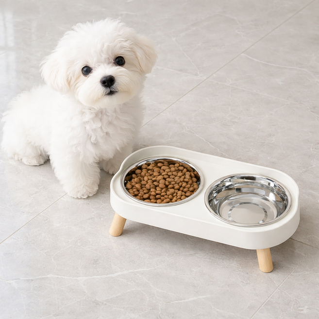 보넬티 편안한식사자세 분리세척 강아지 식기, 1개, 아이보리 화이트