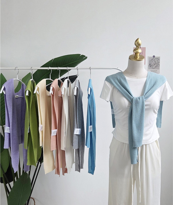 여성 썸머 에어 메쉬 니트 어깨숄 페이크 가디건 얇은 데일리 니트숄 비치웨어 휴양지