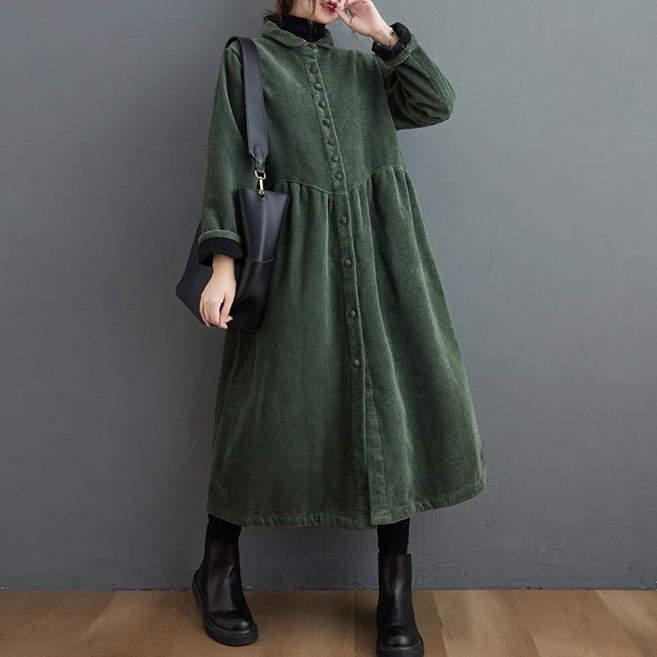 플랜앤유 여자 기모 코듀로이 롱원피스 A라인 데일리 포근 겨울 원피스
