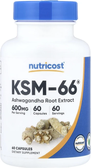 Nutricost KSM-66 아슈와간다 뿌리추출물 600mg 캡슐 60정, NutricostKSM-66아슈와간다뿌리추출물600mg, 1개 - 쿠팡