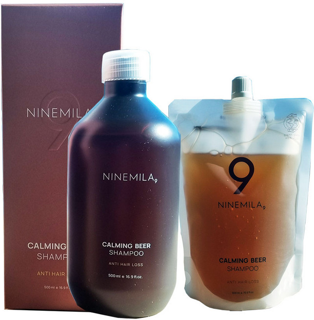 맥주효모 나인밀라 카밍비어 두피 탈모샴푸 본품+리필, 1개, 1L