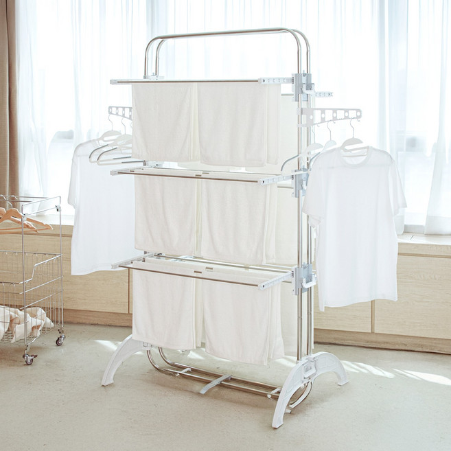 디허브 위싱 밀당 빨래건조대 스텐 중형 4단 3층 접이식 대형 이불, 밀당빨래건조대