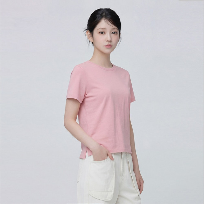 엠제이스타 베이직 데일리 옆트임 무지 반팔 티