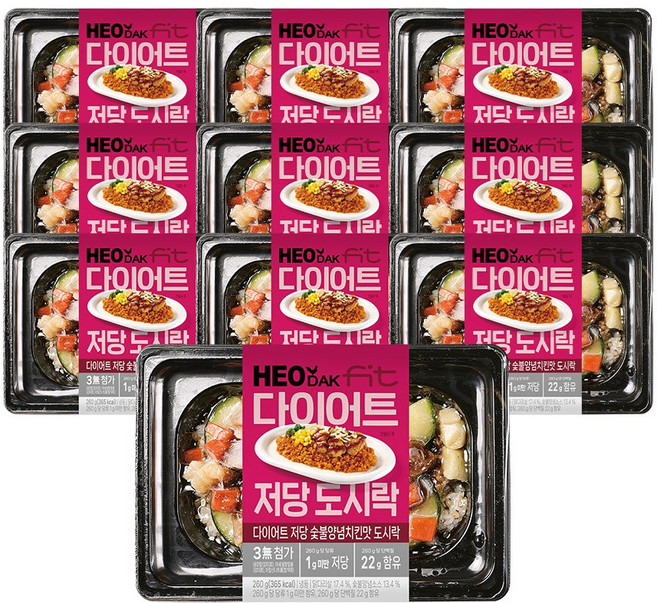 허닭FIT 다이어트 저당 식단관리 도시락 숯불양념치킨맛 (무첨가/1g저당/22g단백질), 260g, 10개