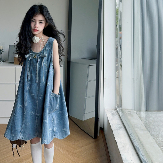 주니어 리본청 나시원피스
