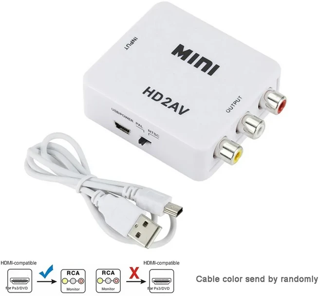 HDMI 호환 AV 스케일러 어댑터 HD 비디오 컨버터 박스 RCA AV/CVSB L/R 1080P 지원 NTSC PAL, 01 White